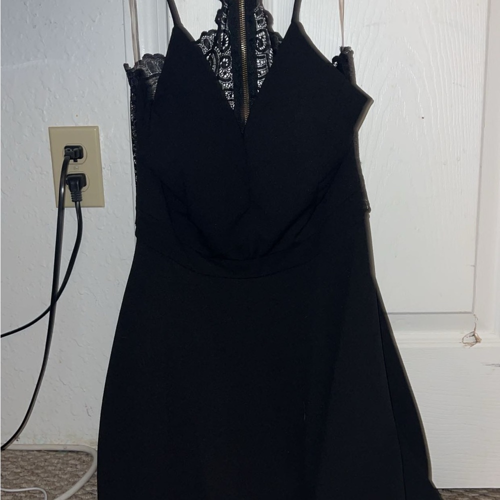 Elegant Black Lace-Trimmed Dress